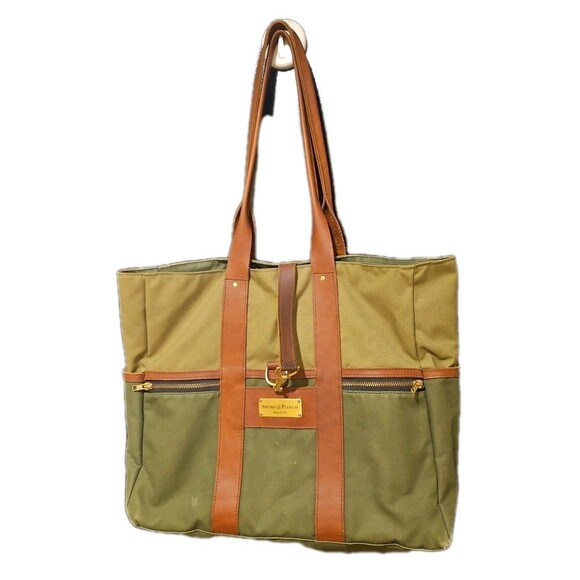 Sword & Plough Handbags - Sword & Plough Green Canvas And Leather Signature Tote Bag, Made In USA